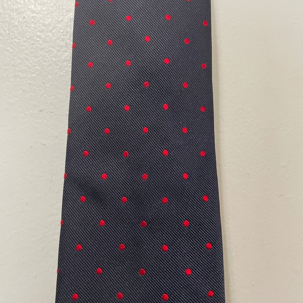 Breuer Hunt Club Clothiers Mens Navy Red‎ Polka Dot Silk Necktie